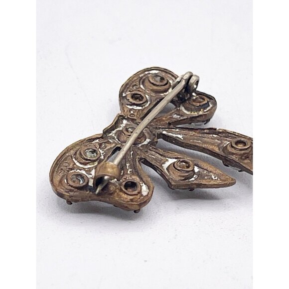 Antique Rhinestone Bow Brooch C Clasp Edwardian Art Deco Clear Sparkle Jewelry - Picture 8 of 10